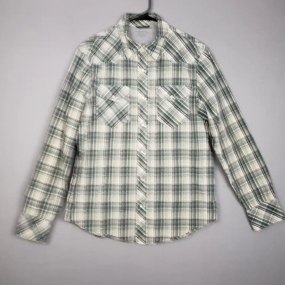 Banana Republic Men's Size M Long Sleeve Button Up Green Plaid Slim Fit Heritage
